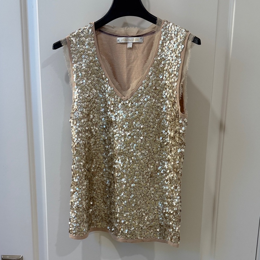 Sequin Sleeveless Top - Gold EUC